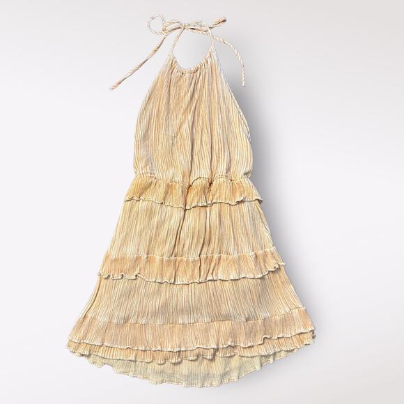 Lulus Downright Darling Yellow Tiered‎ Ruffled Halter Mini Dress Size M - Picture 4 of 9